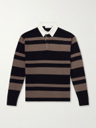 FRAME - Striped Wool and Cashmere-Blend Polo Shirt - Black
