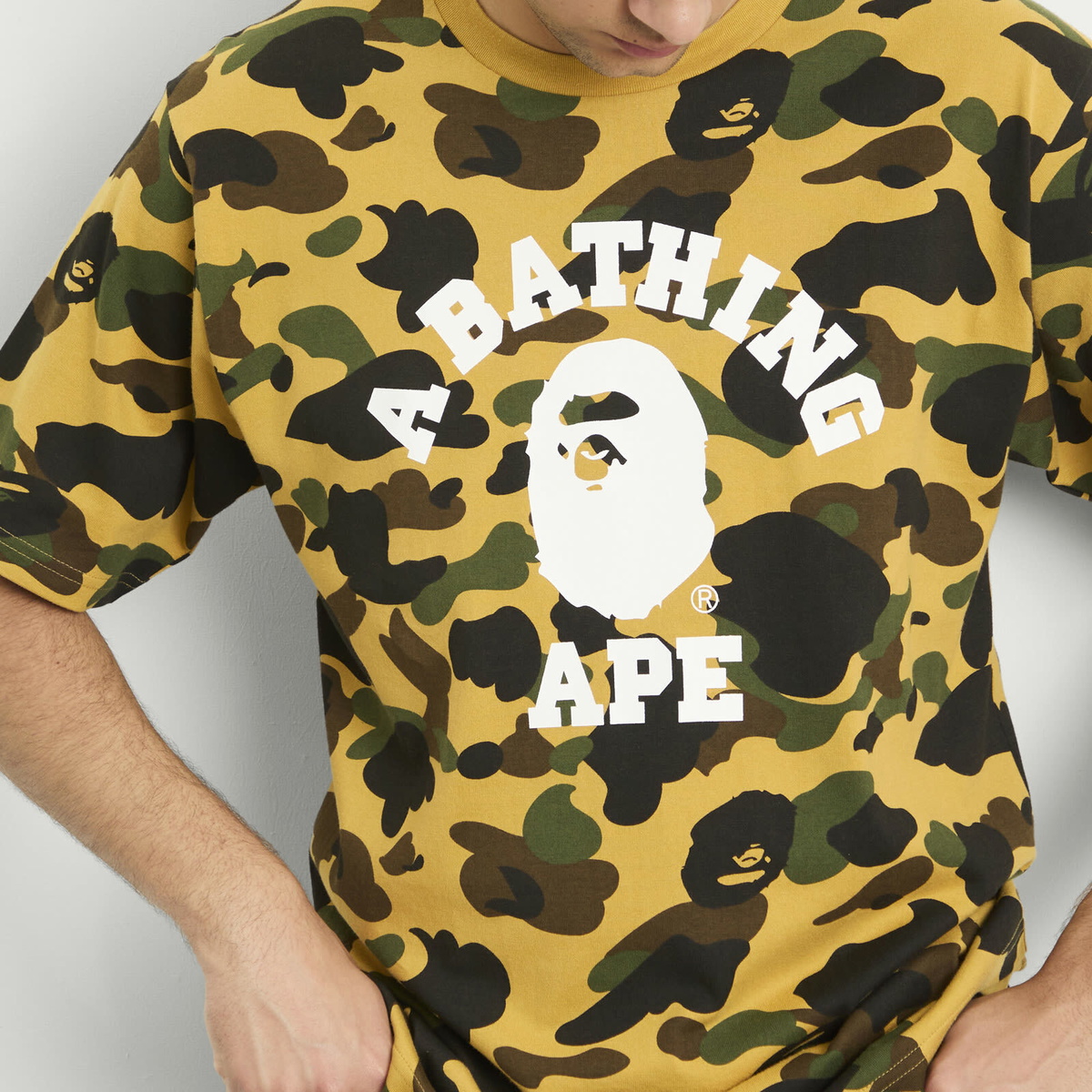 A Bathing Ape Men's 1St Camo College T-Shirt in Yellow