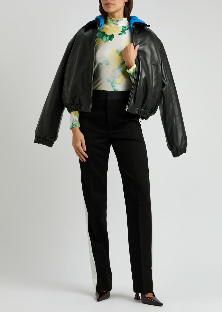 Meryll Rogge Padded Hooded Leather Bomber Jacket Black
