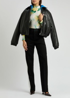 Meryll Rogge Padded Hooded Leather Bomber Jacket Black