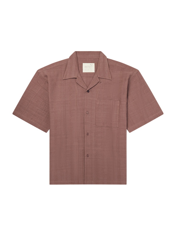 Photo: Kardo - Rohit Convertible-Collar Cotton-Jacquard Shirt - Brown