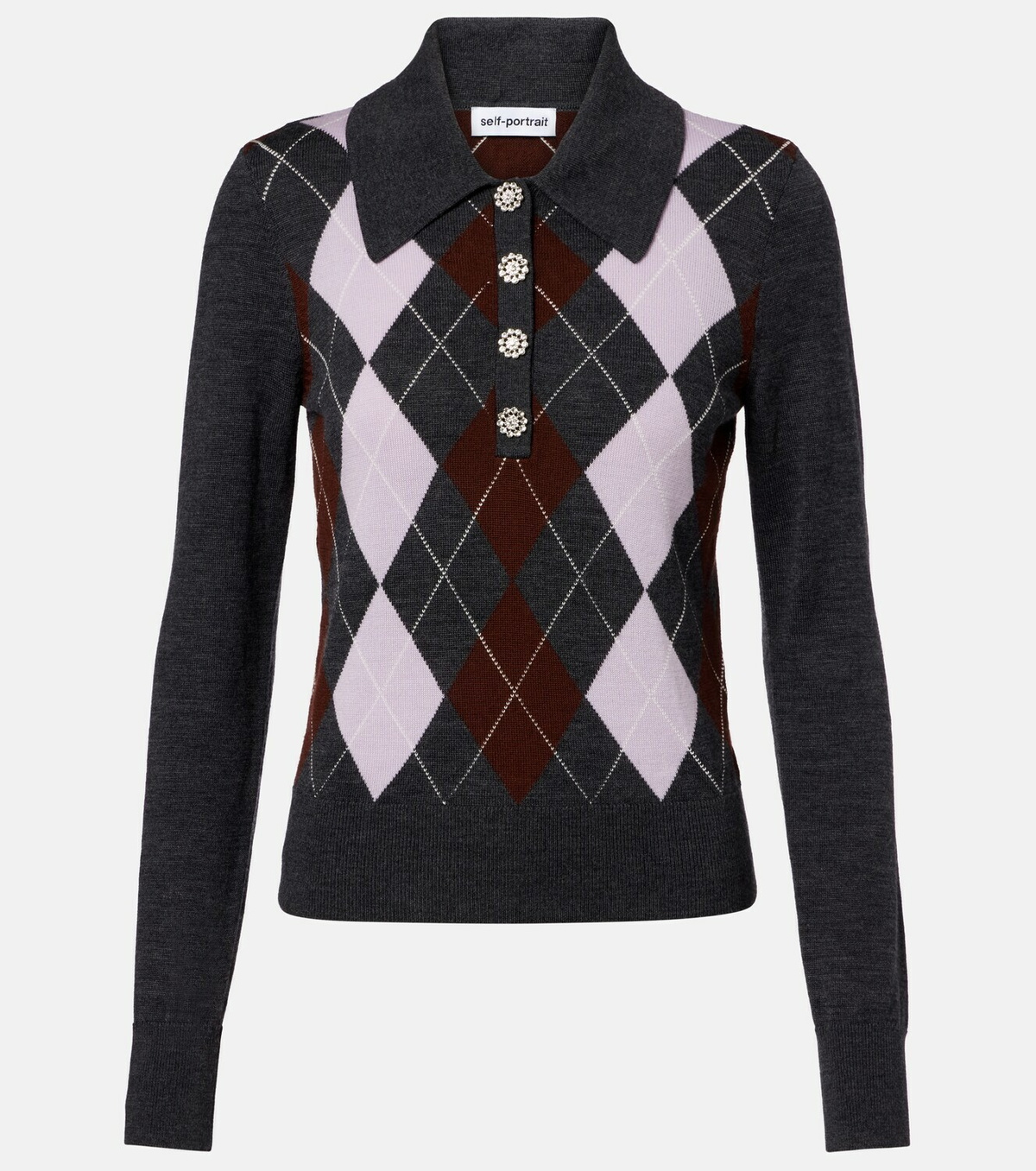 Self-Portrait Argyle wool polo sweater