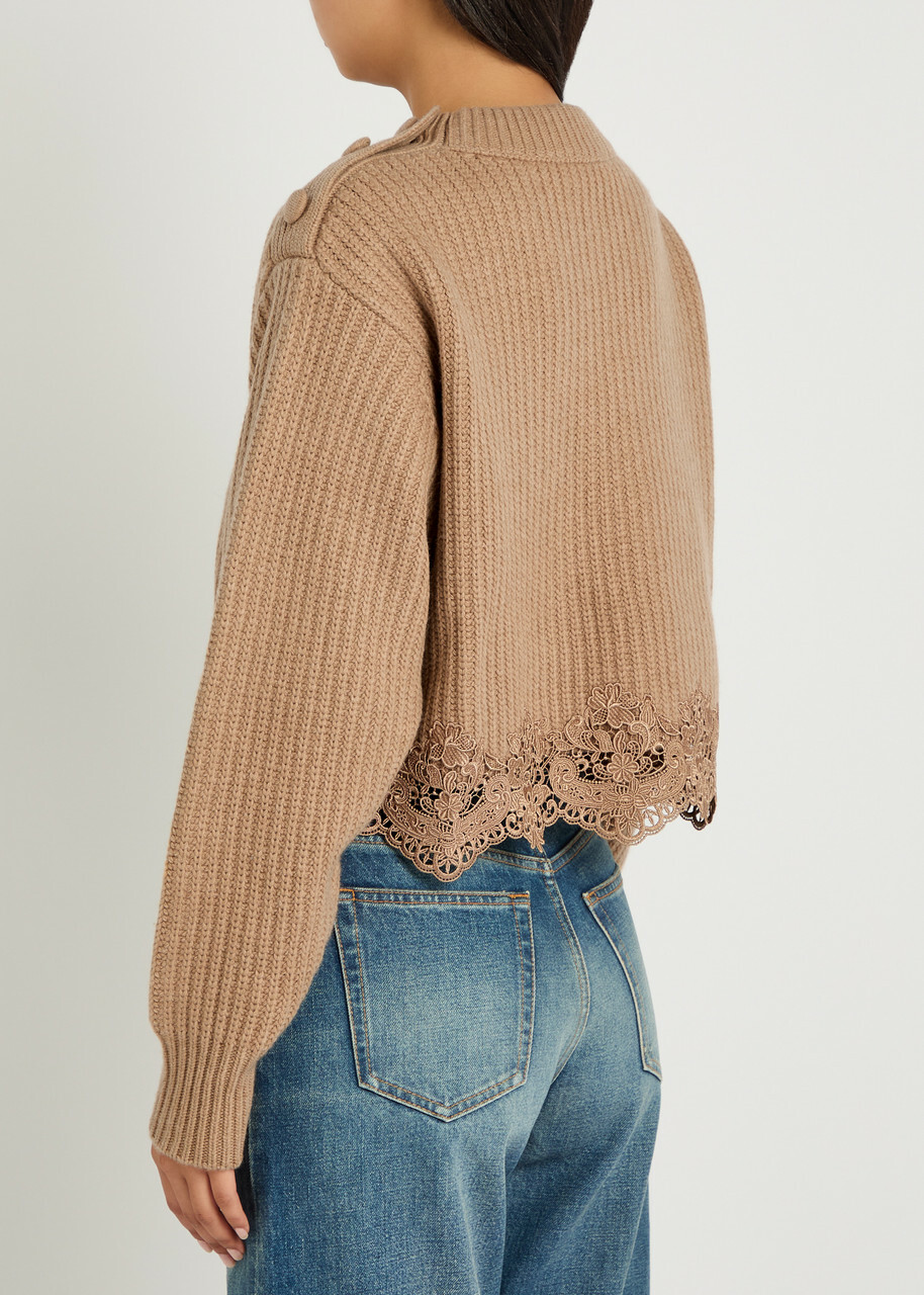 Chloe Lace-trim Wool and Cashmere-blend Jumper Brown