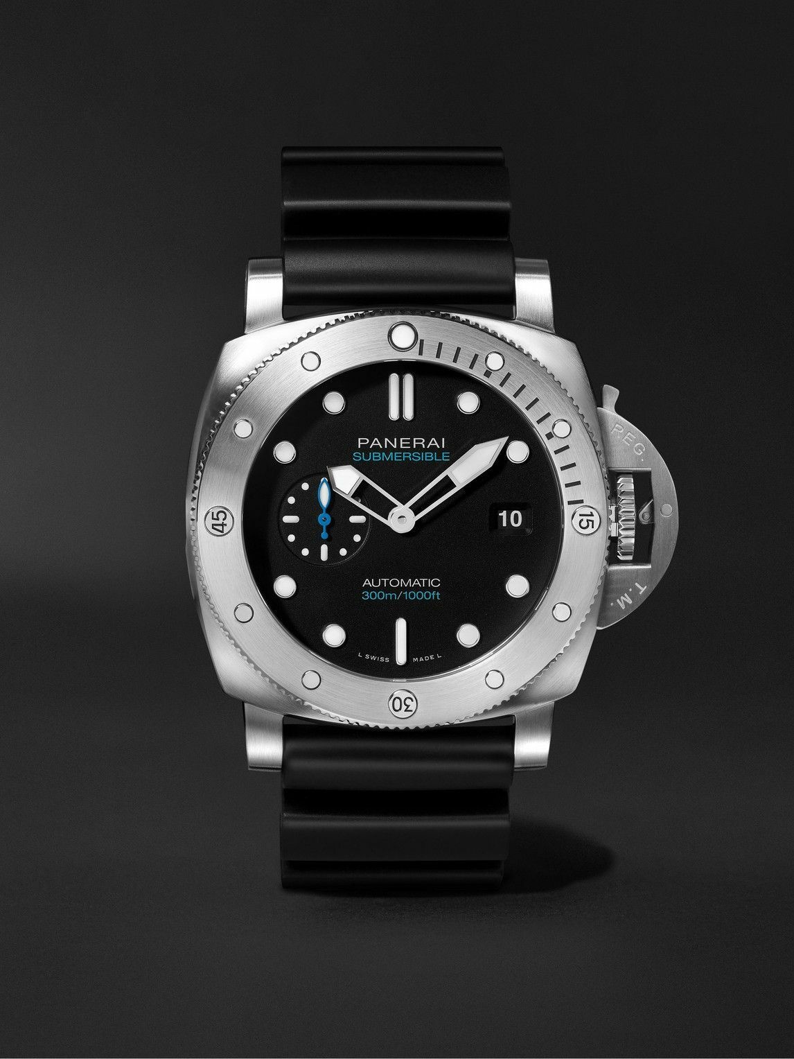 Photo: Panerai - Submersible QuarantaQuattro Automatic 44mm Brushed Stainless Steel and Rubber Watch, Ref. No. PAM01229