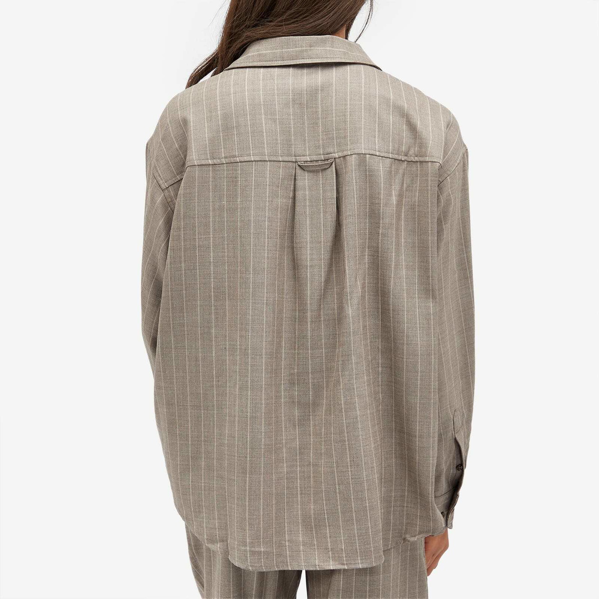 Deiji Studios Women's Lapel Bow Shirt in Pinstripe Bark