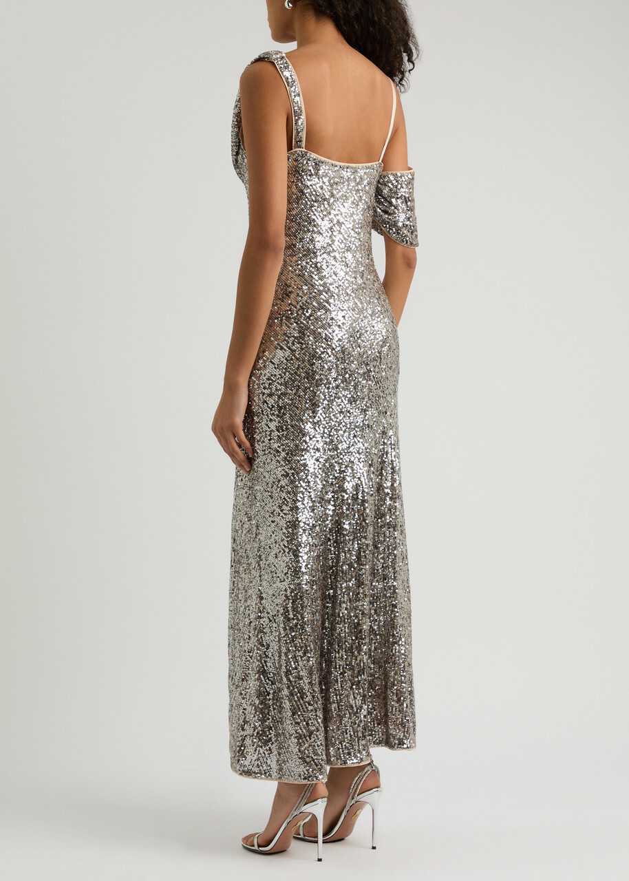 Diane Von Furstenberg Joaquin Sequin-embellished Mesh Maxi Dress Bronze