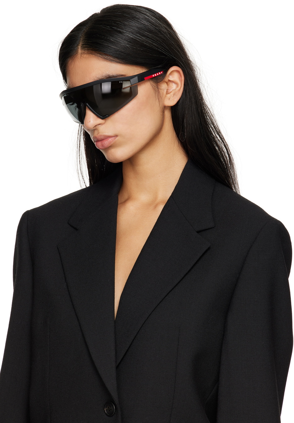 Prada Eyewear Black Linea Rossa Square Sunglasses Prada