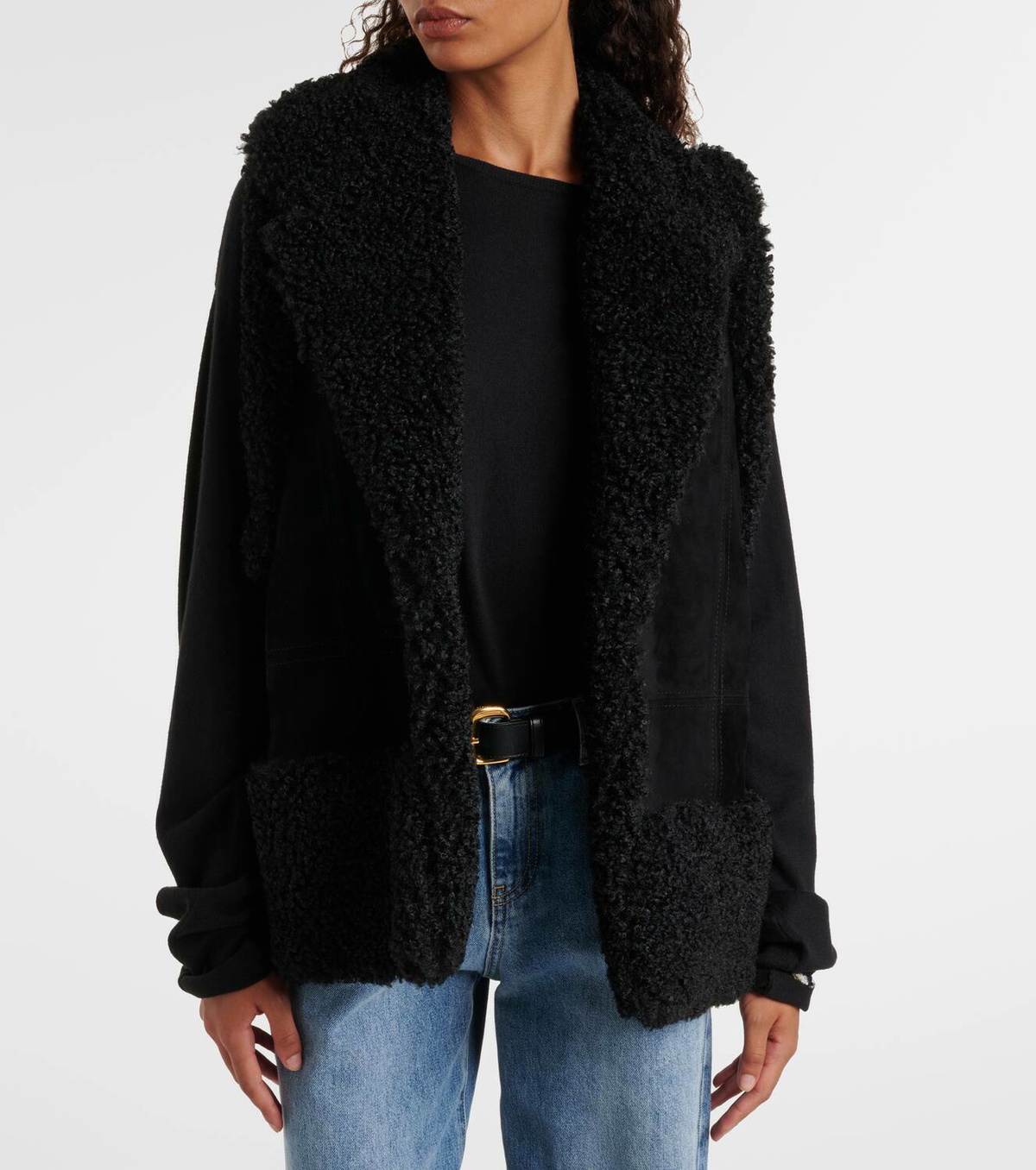 Johanna Ortiz Shearling-trimmed suede vest