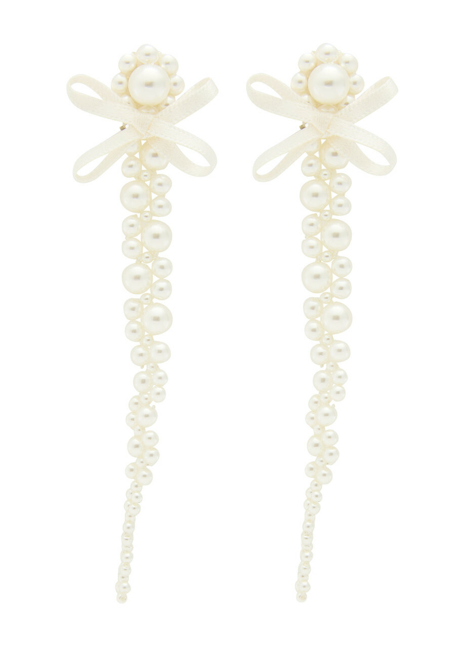 Simone Rocha Petite Bow Faux Pearl-embellished Drop Earrings - One Size