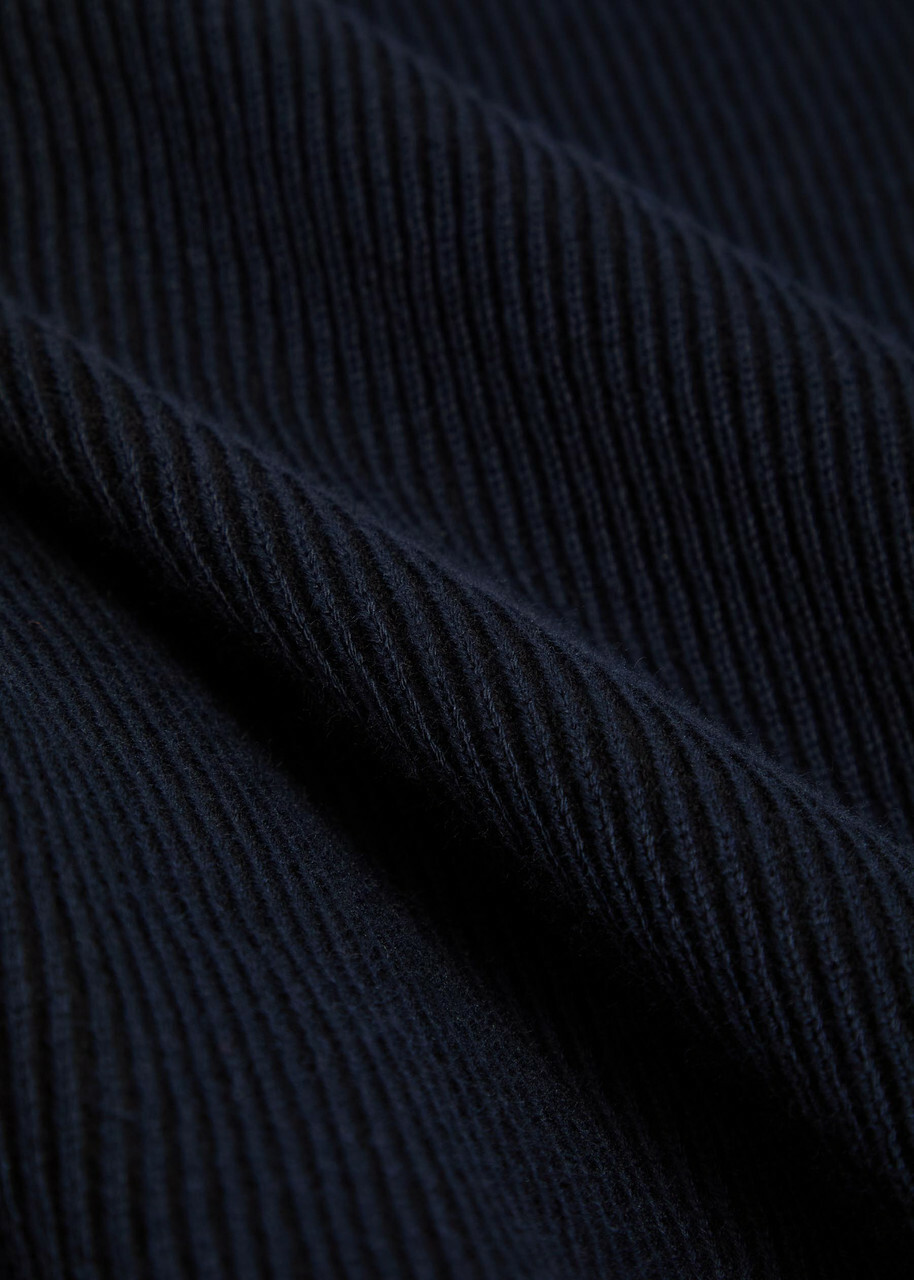 Sunspel Ribbed Knit Cotton Polo Shirt Navy