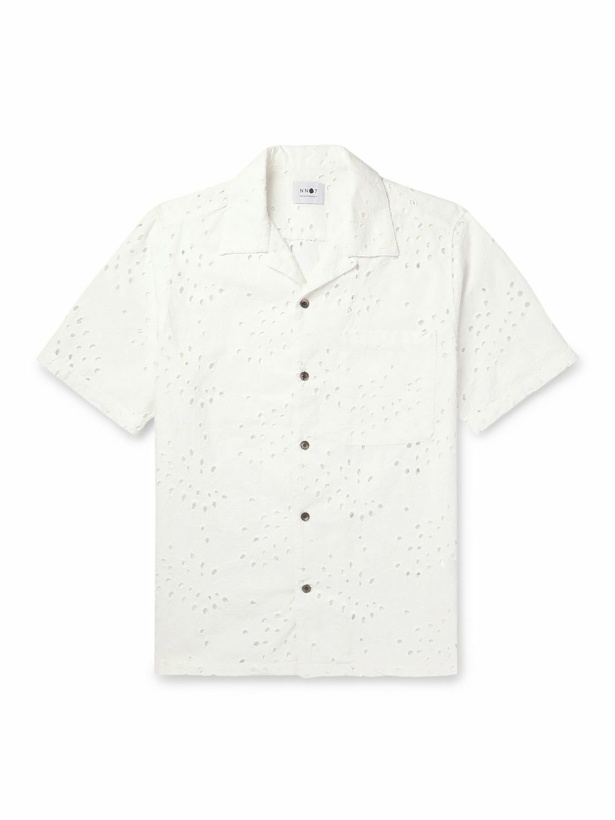 Photo: NN07 - Julio 5392 Camp-Collar Embroidered Cut-Out Cotton Shirt - Neutrals