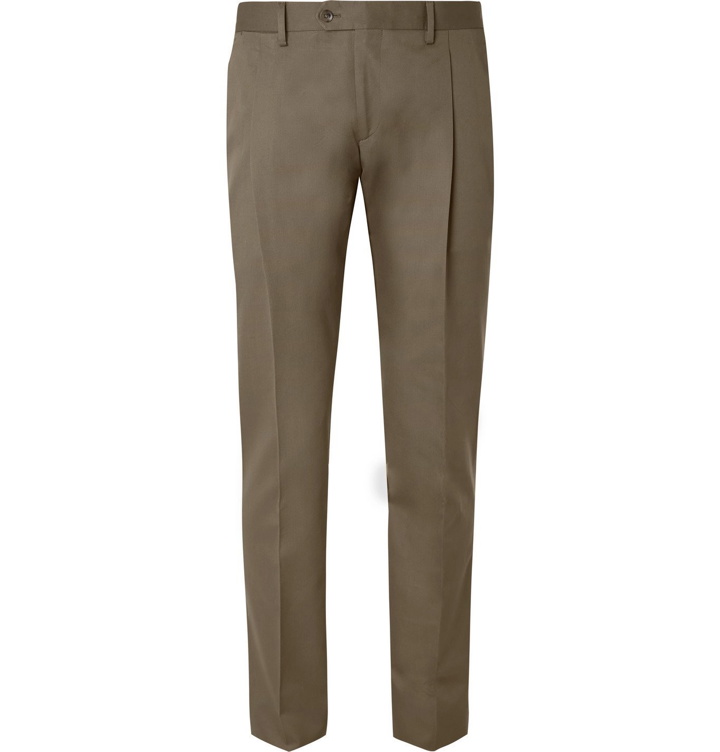 Photo: Lardini - Slim-Fit Cotton and Silk-Blend Suit Trousers - Green