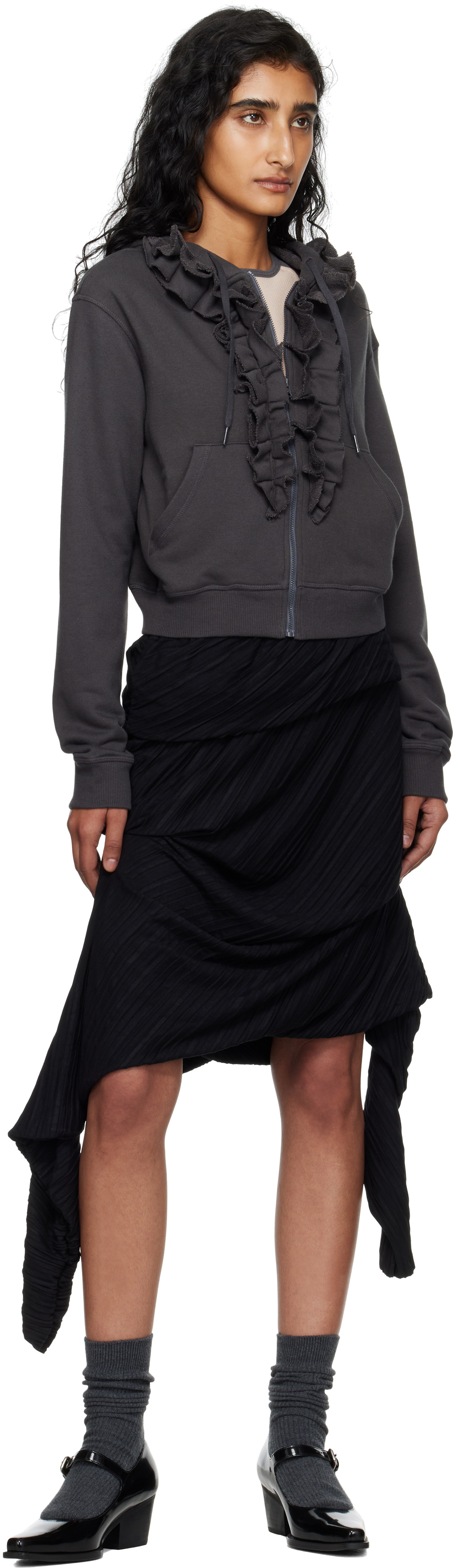 OPEN YY Black Pleats Midi Skirt