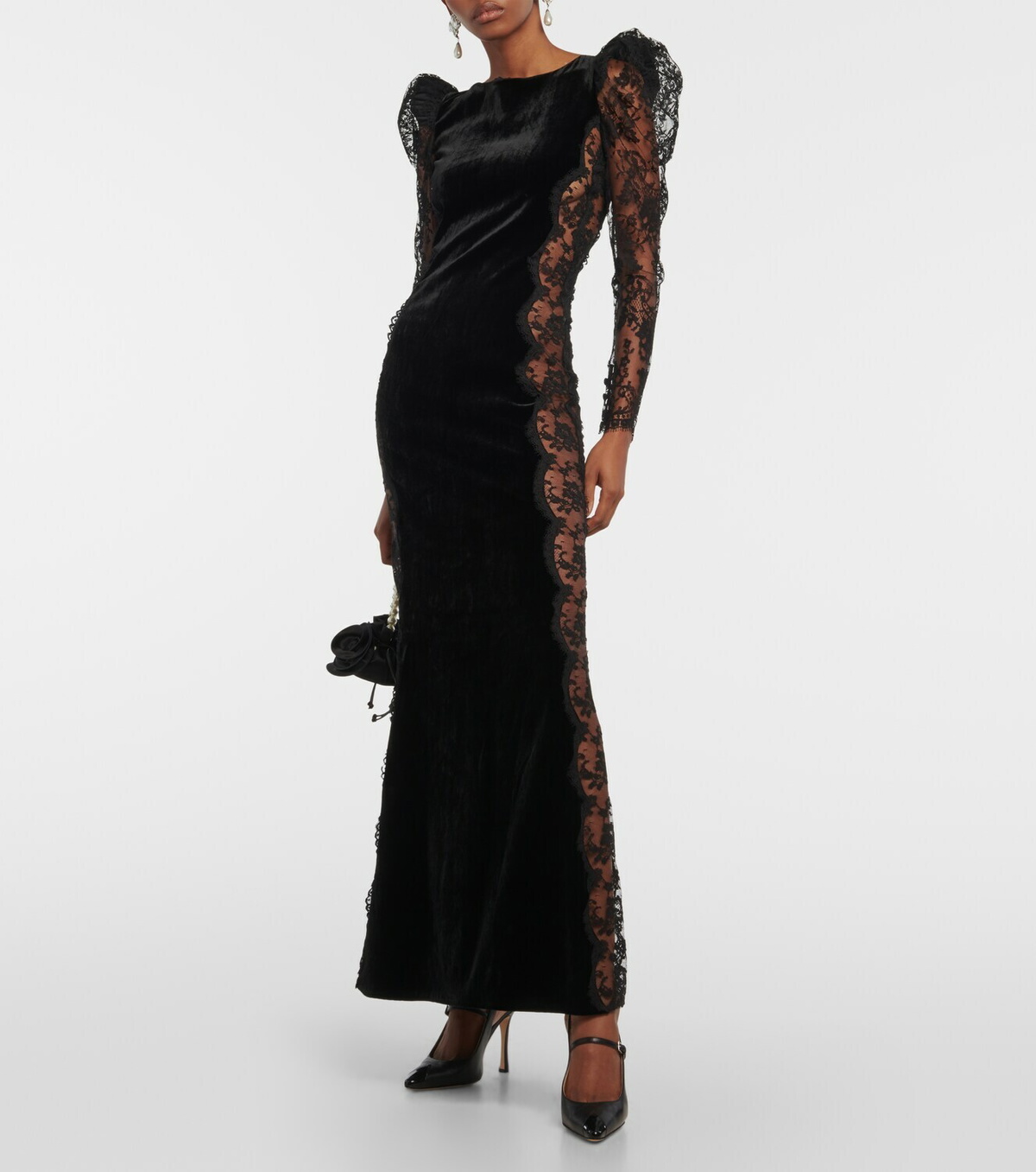 Alessandra Rich Lace trimmed velvet maxi dress