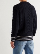 Brunello Cucinelli - Striped Cable-Knit Alpaca and Yak-Blend Sweater - Blue