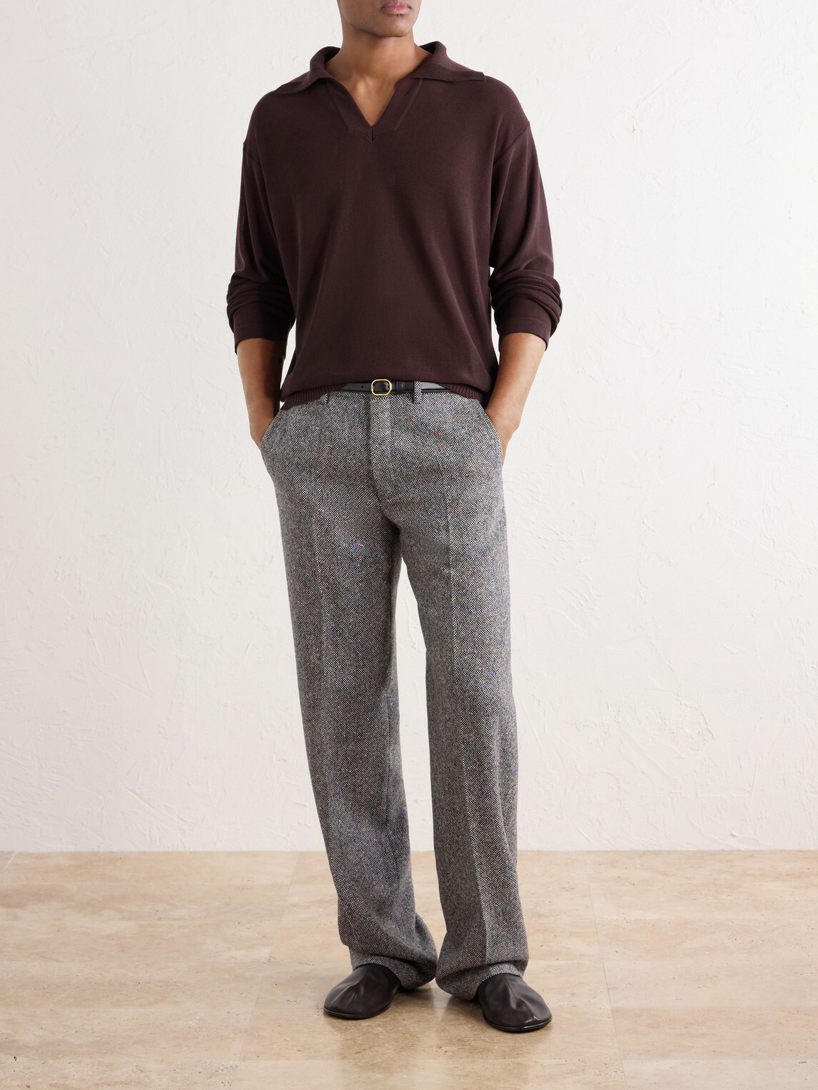 BODE - Knitted Cotton-Crepe Polo Shirt - Brown
