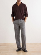BODE - Knitted Cotton-Crepe Polo Shirt - Brown