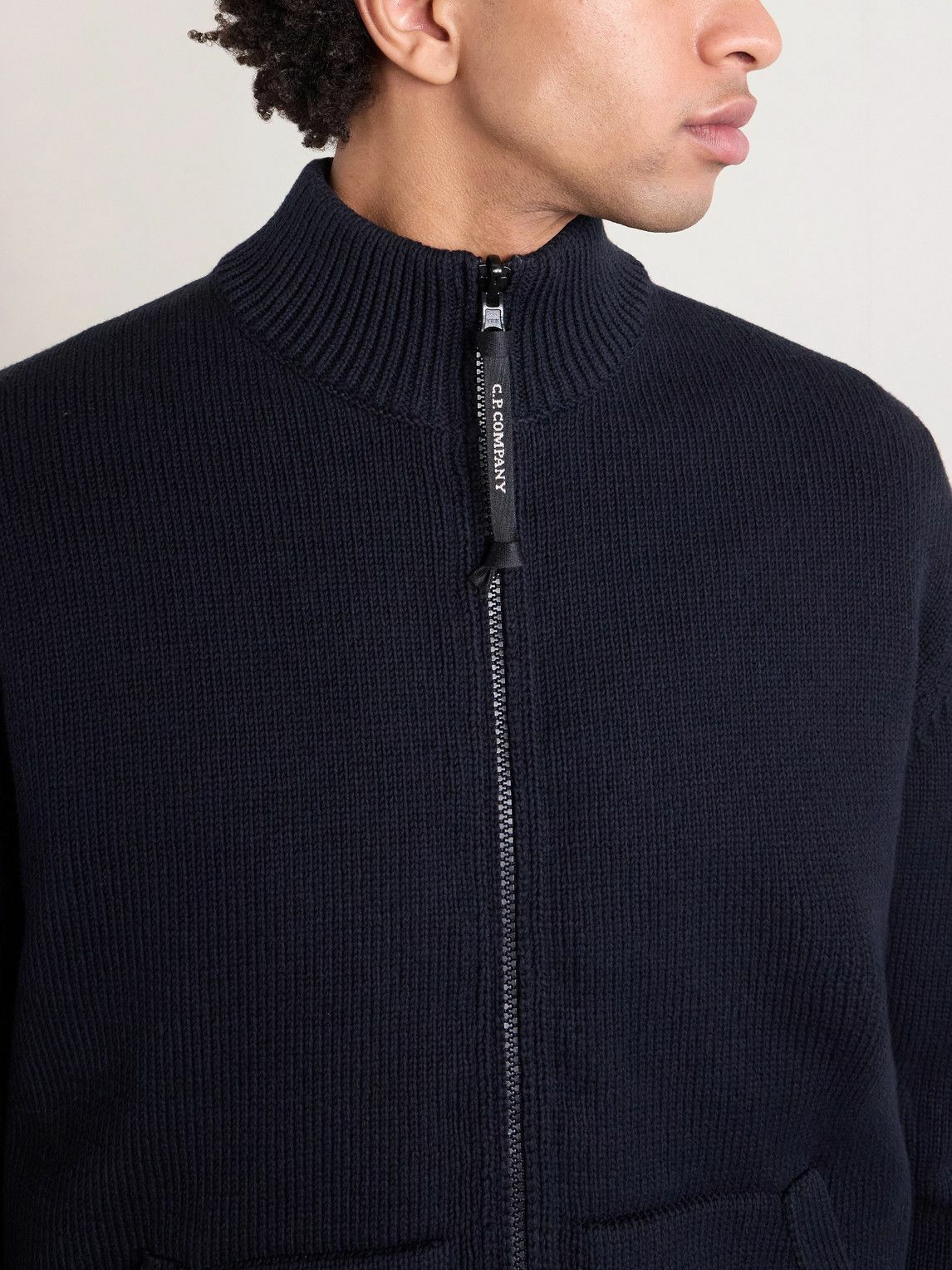 C.P. Company - Knitted Zip-Up Cardigan with Detachable Cotton Gilet - Blue