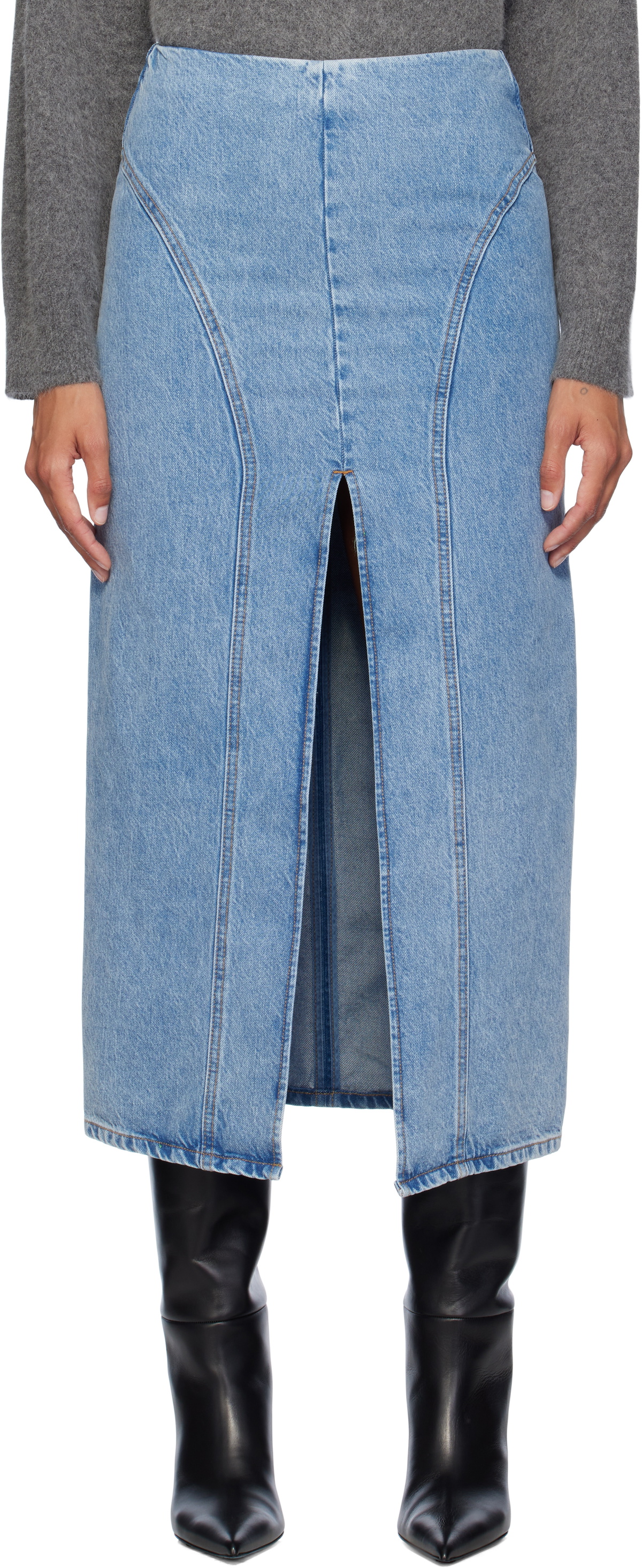 REMAIN Birger Christensen Blue Slim-Fit Denim Midi Skirt
