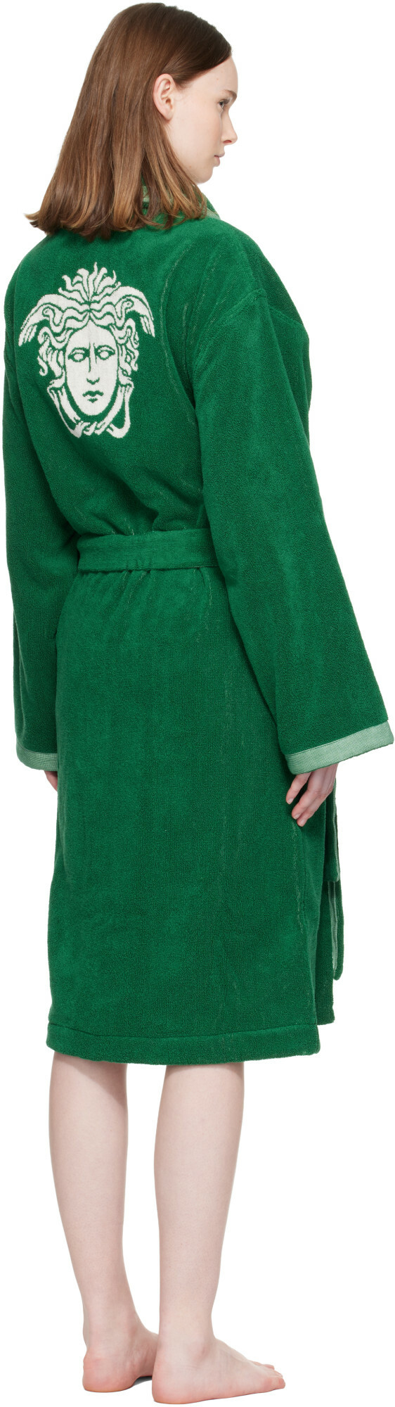 Versace Green Cotton-Terry Jacquard Bathrobe