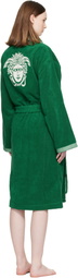 Versace Green Cotton-Terry Jacquard Bathrobe