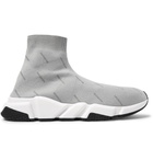 Balenciaga - Speed Sock Logo-Print Stretch-Knit Sneakers - Men - Light gray