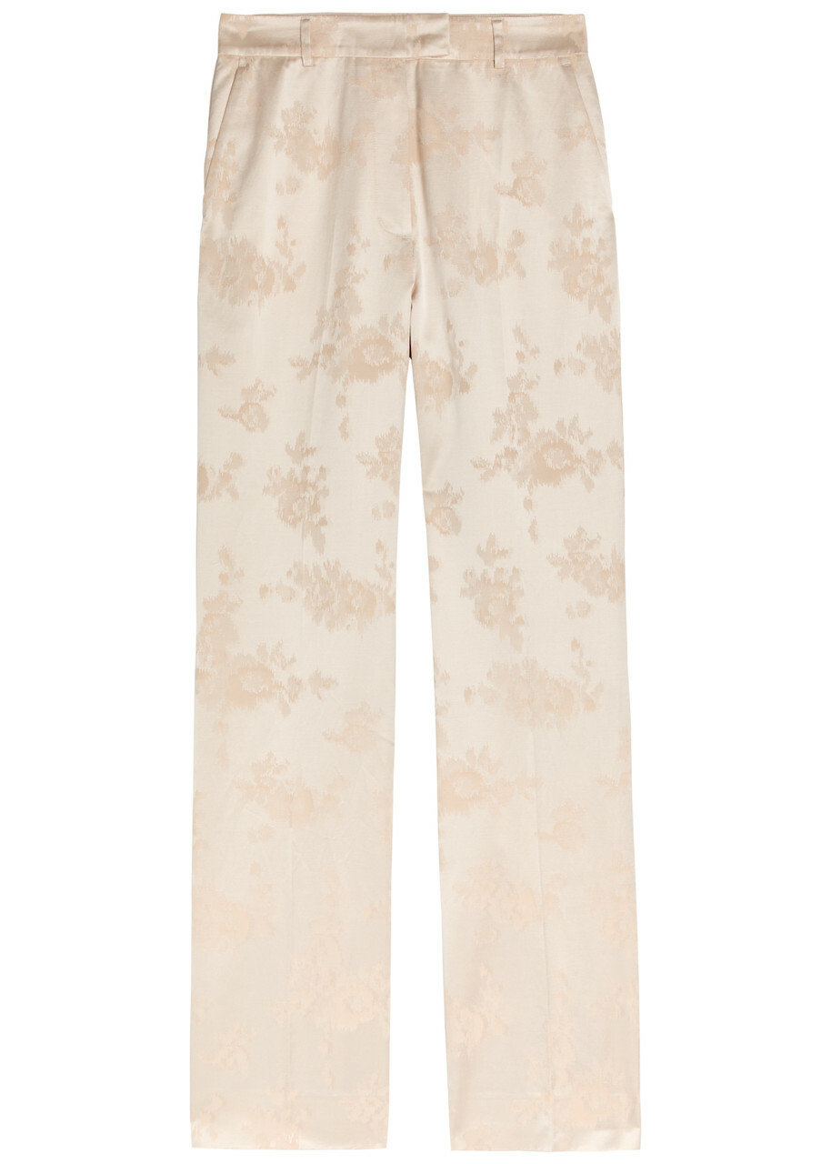 Ganni Floral-jacquard Satin Trousers White