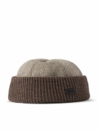 Loro Piana - Logo-Appliquéd Herringbone Cotton-Blend and Ribbed-Knit Beanie - Brown