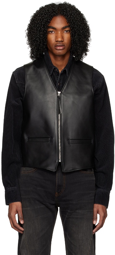 Photo: Schott Black Moto Leather Vest