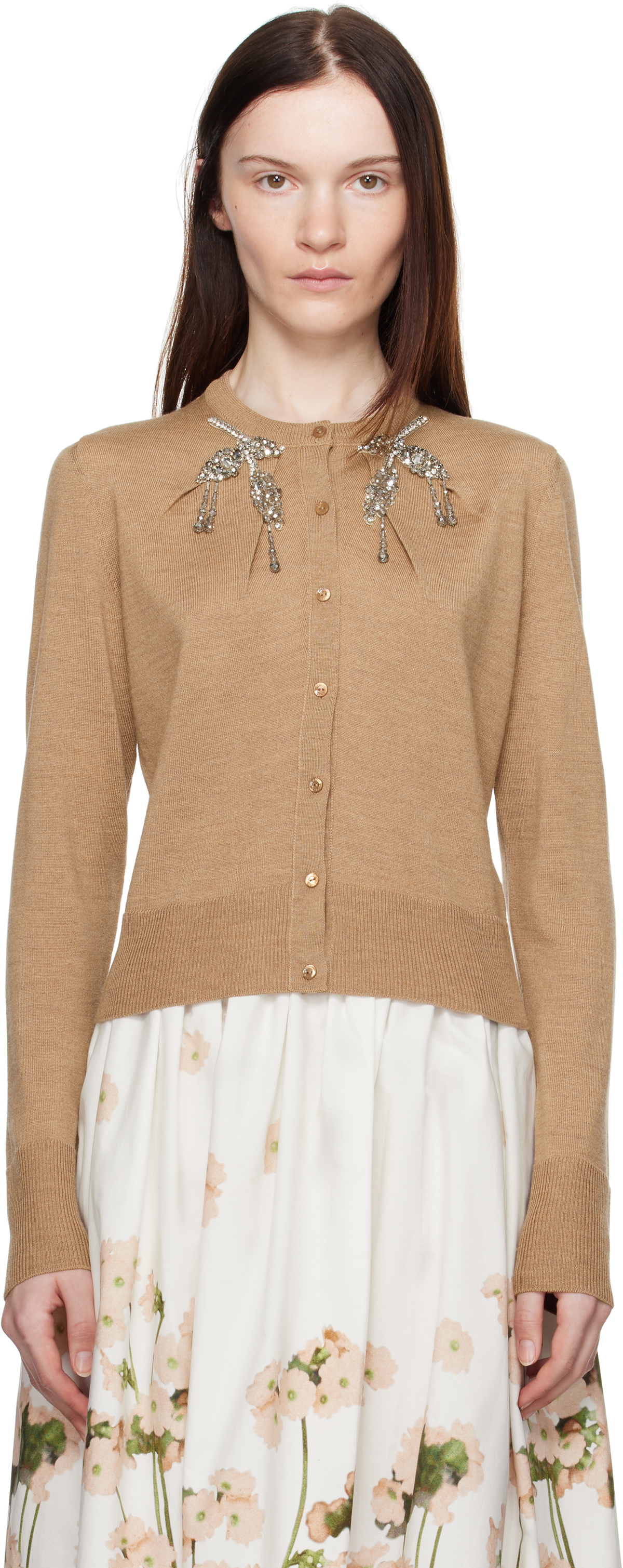 Erdem Beige Cropped Cardigan