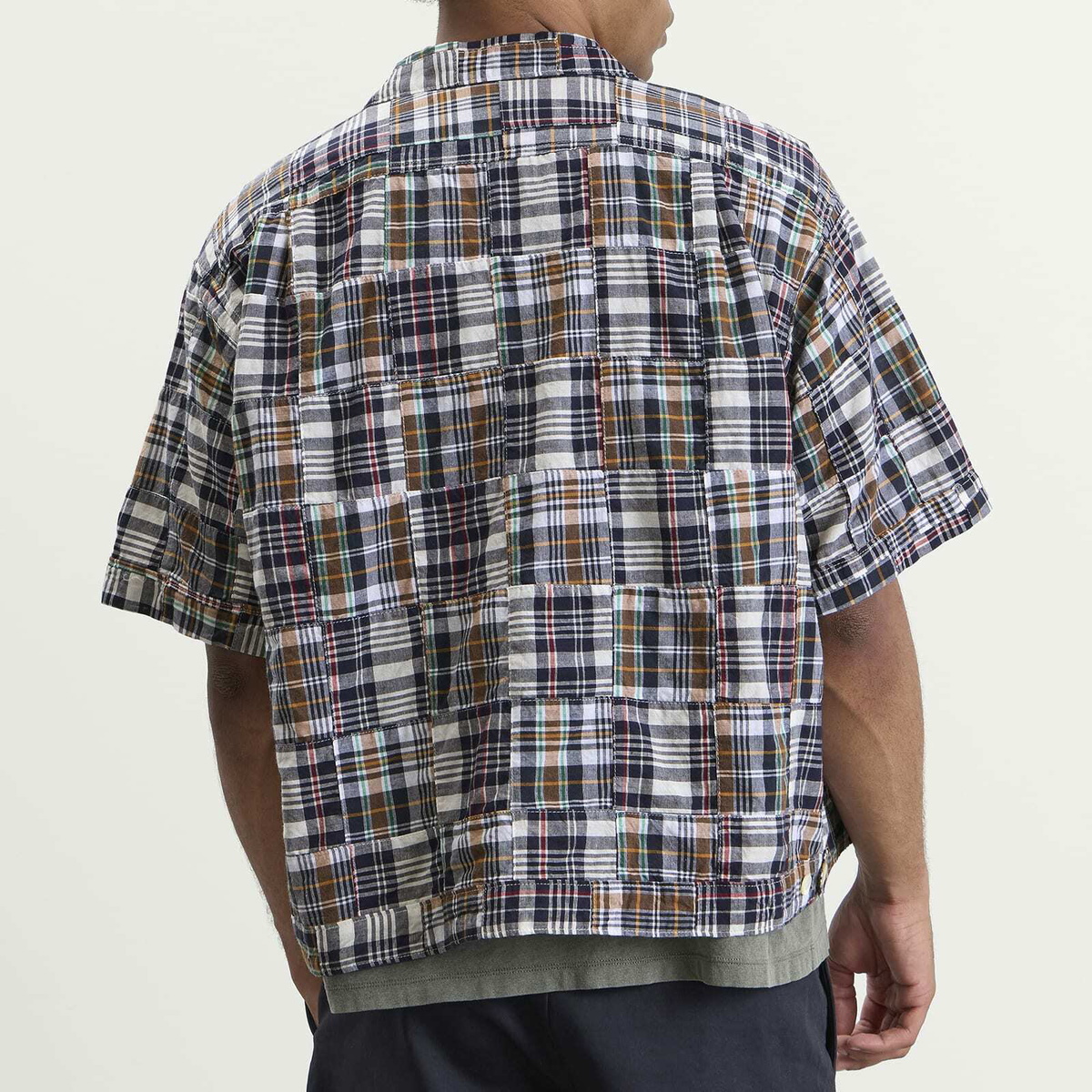 Beams Plus Men's Patchwork Madras Cabana Shirt in Navy