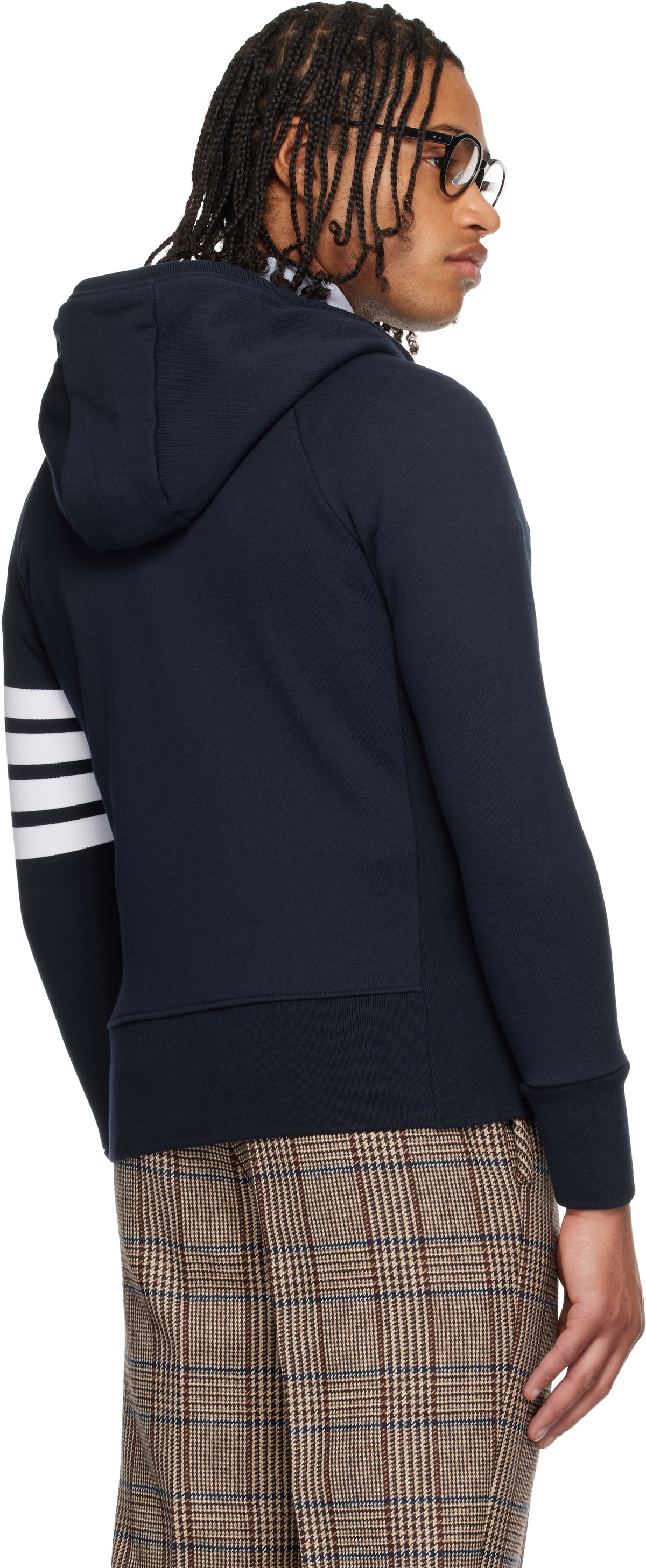 Thom Browne Navy Classic Loopback 4-Bar Full Zip Hoodie