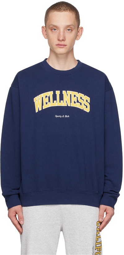 Photo: Sporty & Rich Navy 'Wellness' Ivy Sweatshirt