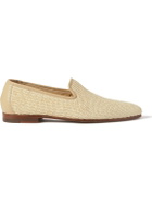 Manolo Blahnik - Mario Leather-Trimmed Raffia Loafers - Neutrals