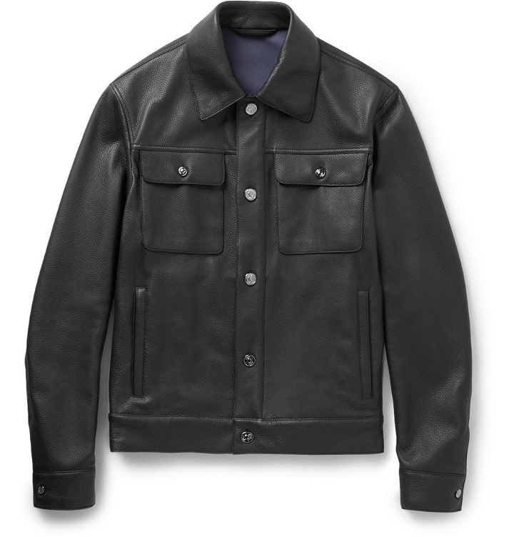 Photo: Brioni - Full-Grain Leather Jacket - Men - Navy