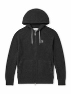 Brunello Cucinelli - Logo-Embroidered Ribbed Cashmere Zip-Up Hoodie - Gray