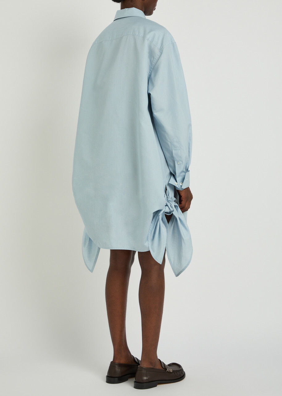 JW Anderson Knotted Cotton-blend Mini Shirt Dress Light Blue