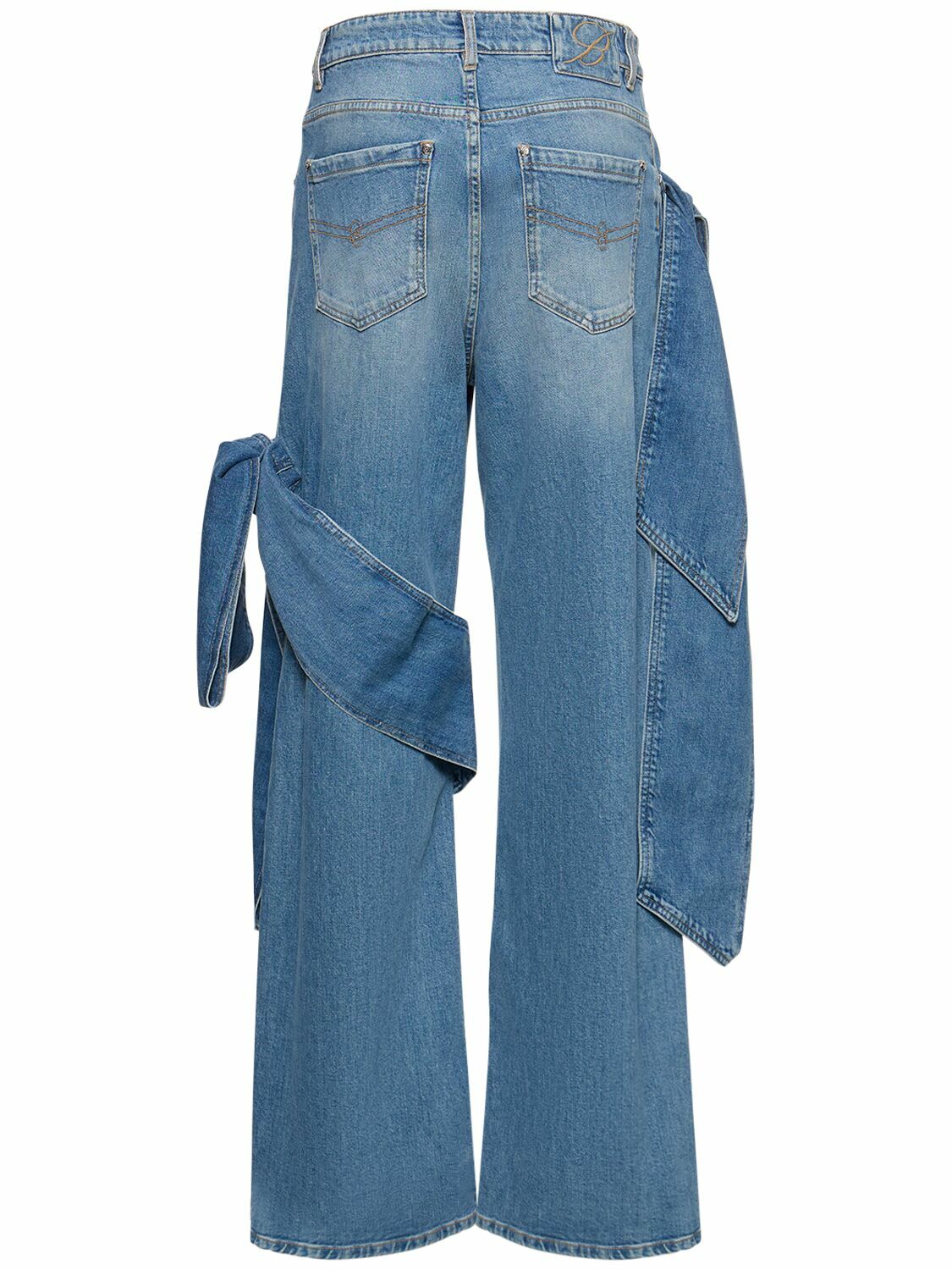 BLUMARINE - Denim Wide Jeans W/bows Blumarine