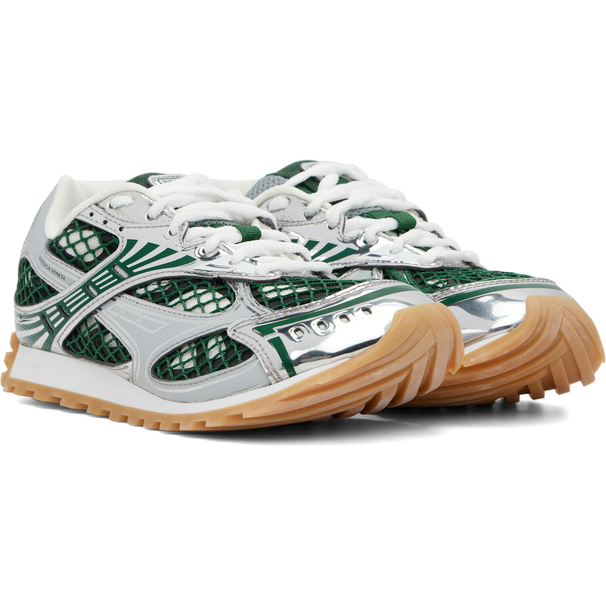 Bottega Veneta Silver & Green Orbit Sneakers