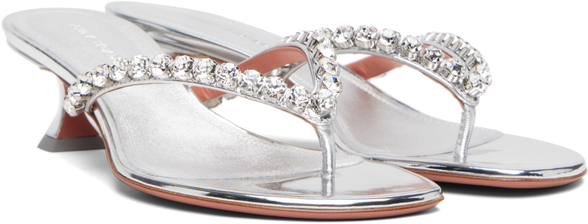 Amina Muaddi Silver Gigi Thong Heeled Sandals