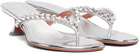 Amina Muaddi Silver Gigi Thong Heeled Sandals