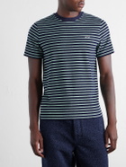 LOEWE - Logo-Embroidered Striped Cotton-Blend Terry T-Shirt - Blue