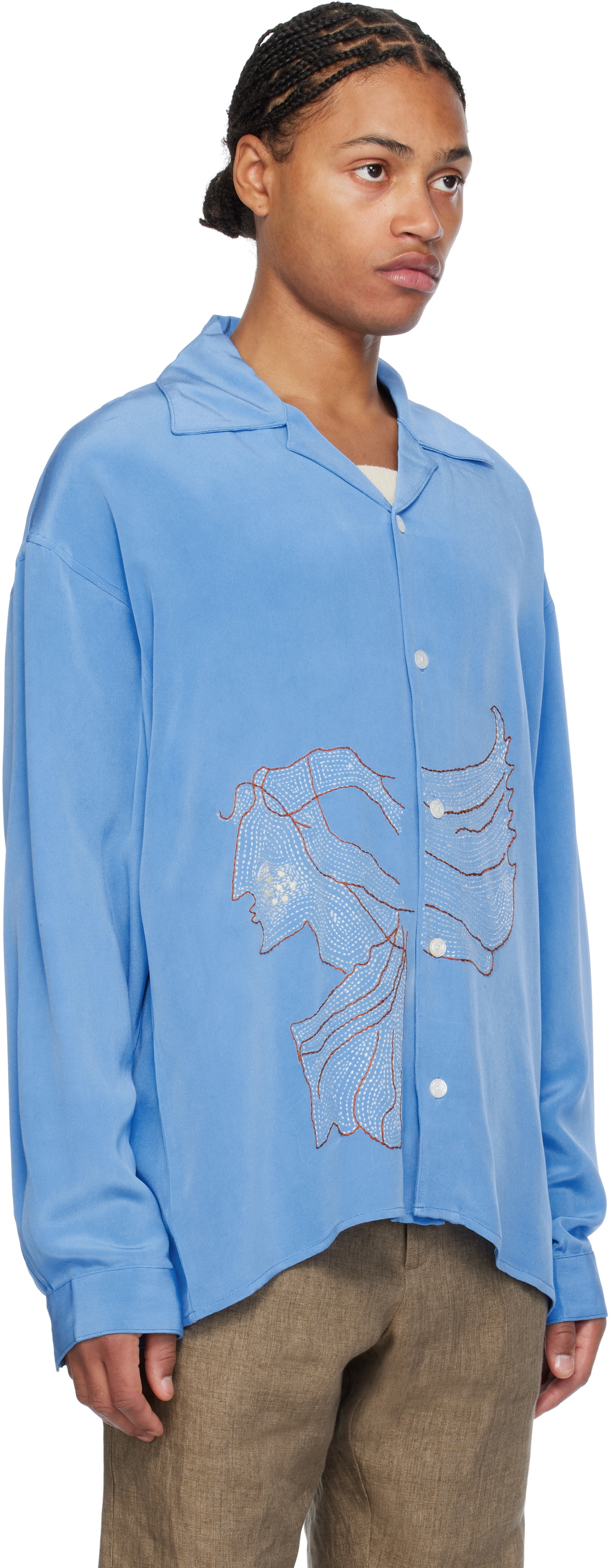 Glass Cypress Blue Embroidered Shirt