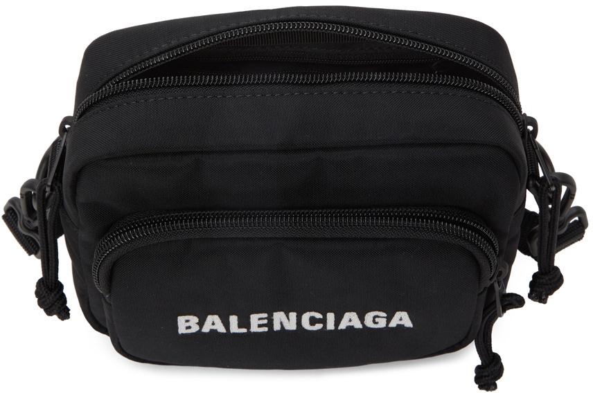 Balenciaga Wheel Logo Embroidered Camera Bag Black in Nylon - US