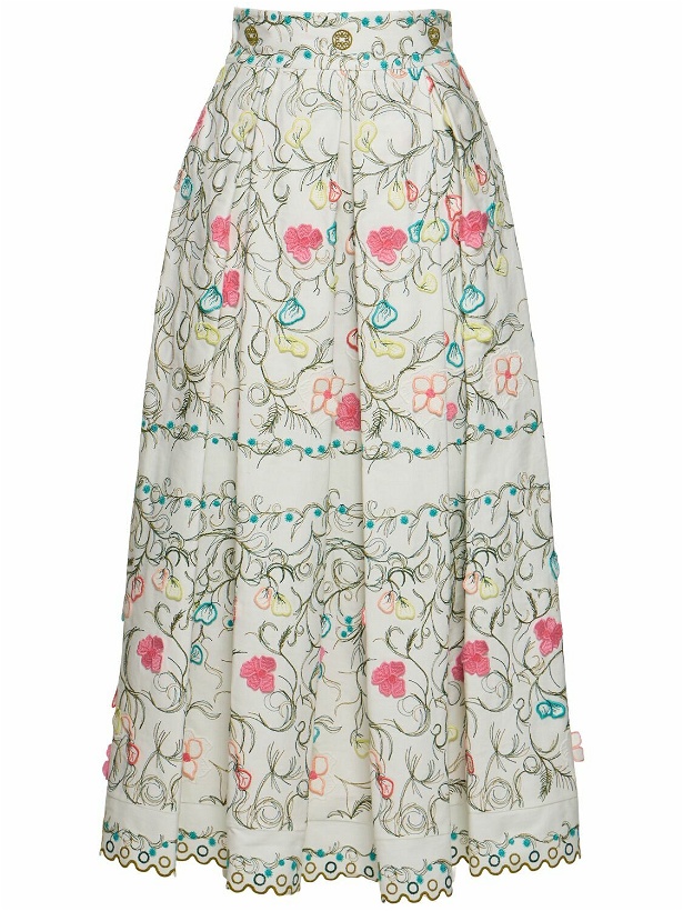 Photo: ELIE SAAB Embroidered Cotton Midi Skirt