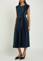 Joseph Volta Plissé Satin-crepe Midi Dress Indigo