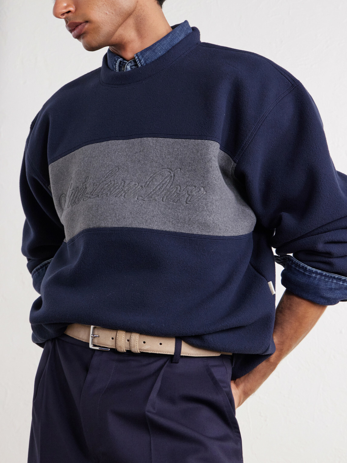 Aimé Leon Dore - Logo-Embroidered Two-Tone Fleece Sweatshirt - Blue