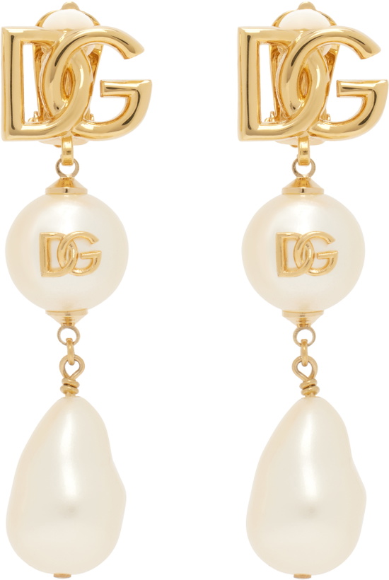 Photo: Dolce&Gabbana Gold Teardrop & Cabochon 'DG' Logo Clip-on Earrings