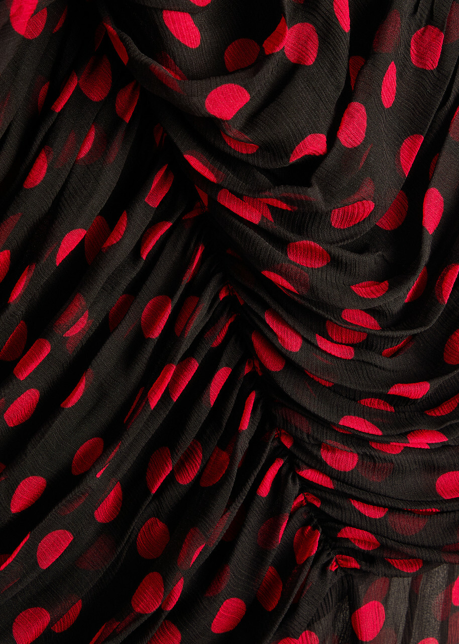 Ronny Kobo Lovisa Polka-dot Chiffon Midi Dress Black Red