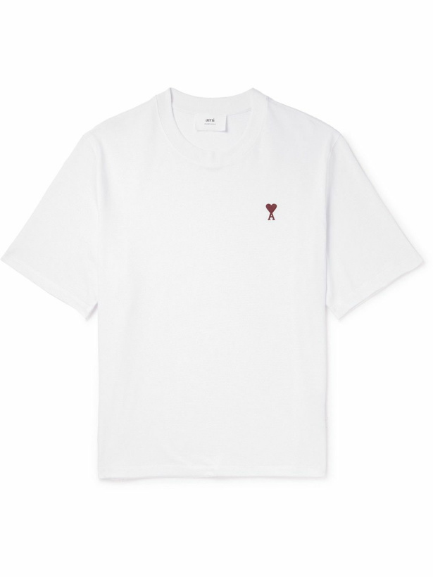 Photo: AMI PARIS - Logo-Embroidered Organic Cotton-Jersey T-Shirt - White